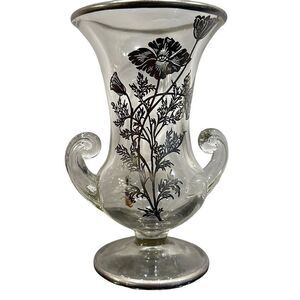 Silver City Footed Double handle Vase with applied Silver Floral 
Flanders Patt